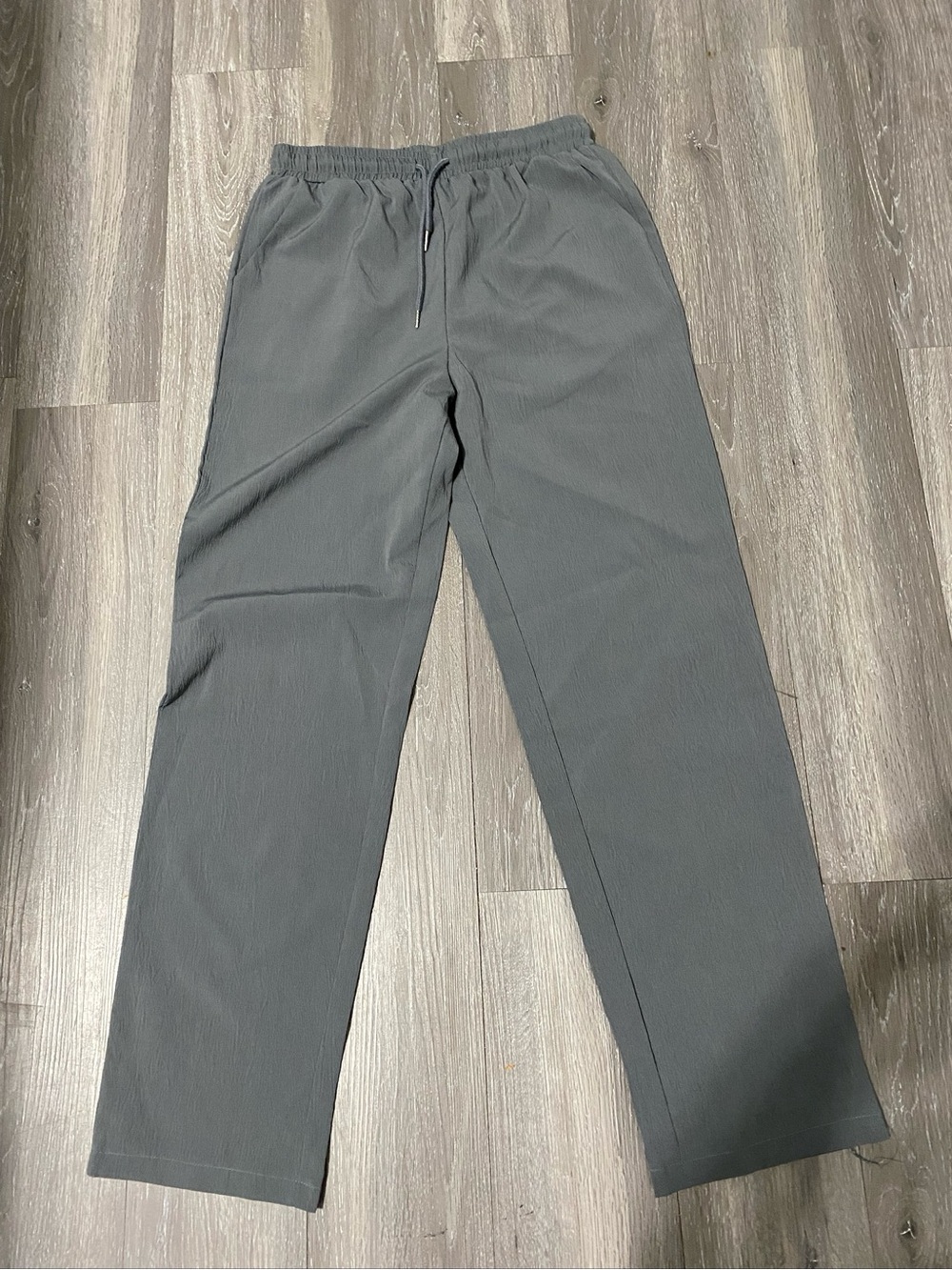 Straight-Leg Pull-On Pants with Elastic Waist and Tie String  in Gray for Women